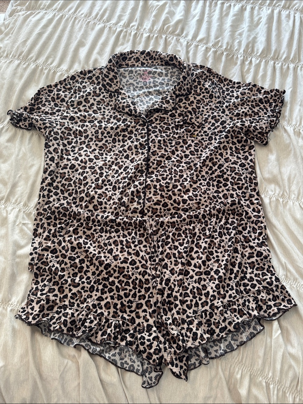Betsey Johnson Leopard Print Ruffle Short Pajama Set - plus size